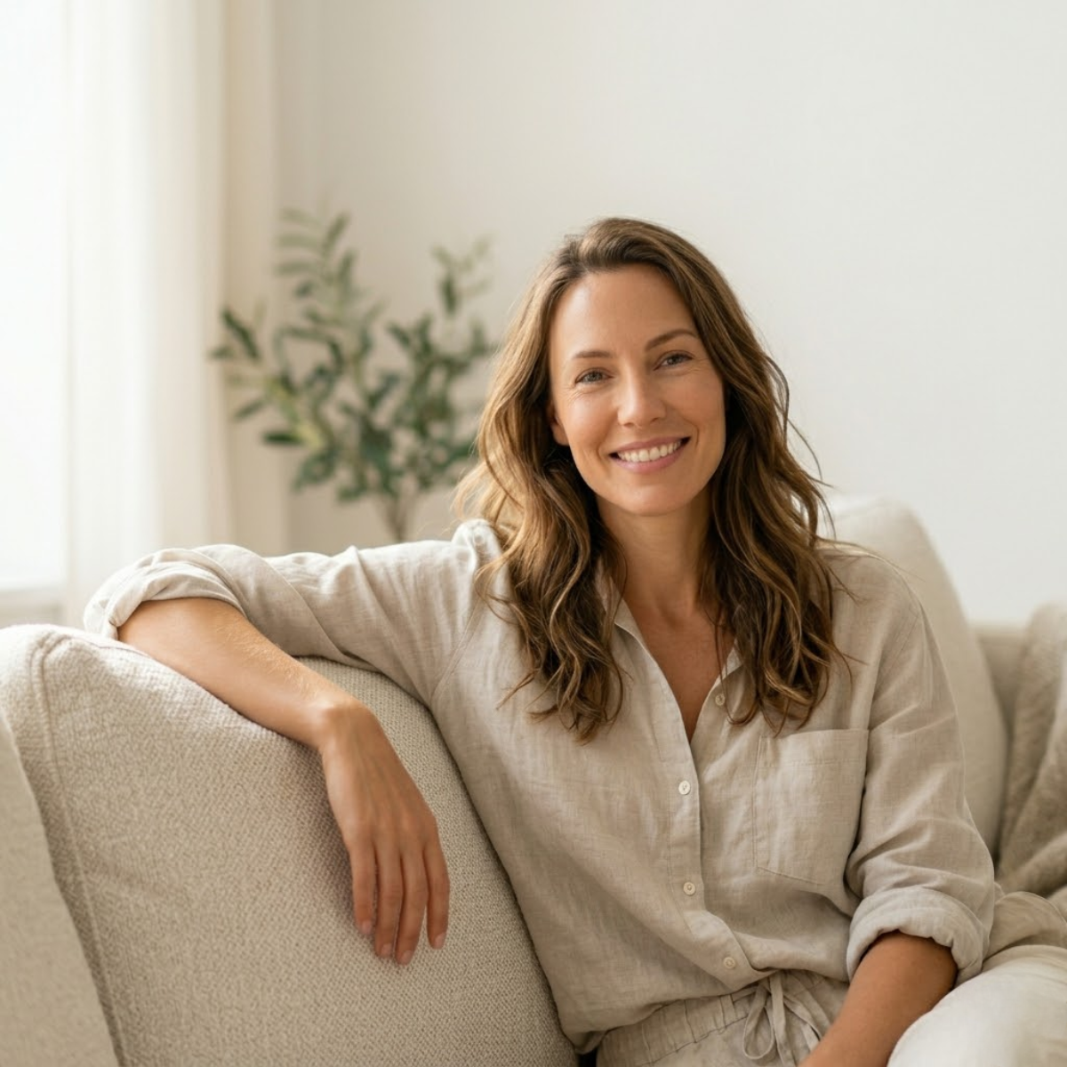 portrait of a woman with smooth, glowing skin looking into the camera
