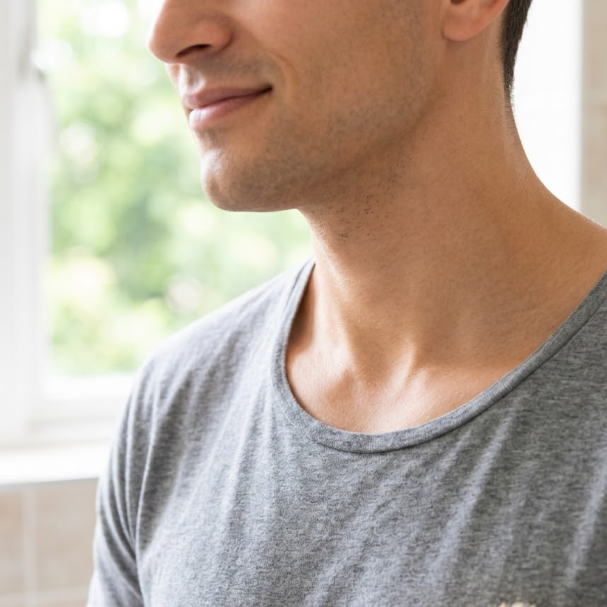 Healthy male skin with smooth surface and no ingrown hairs