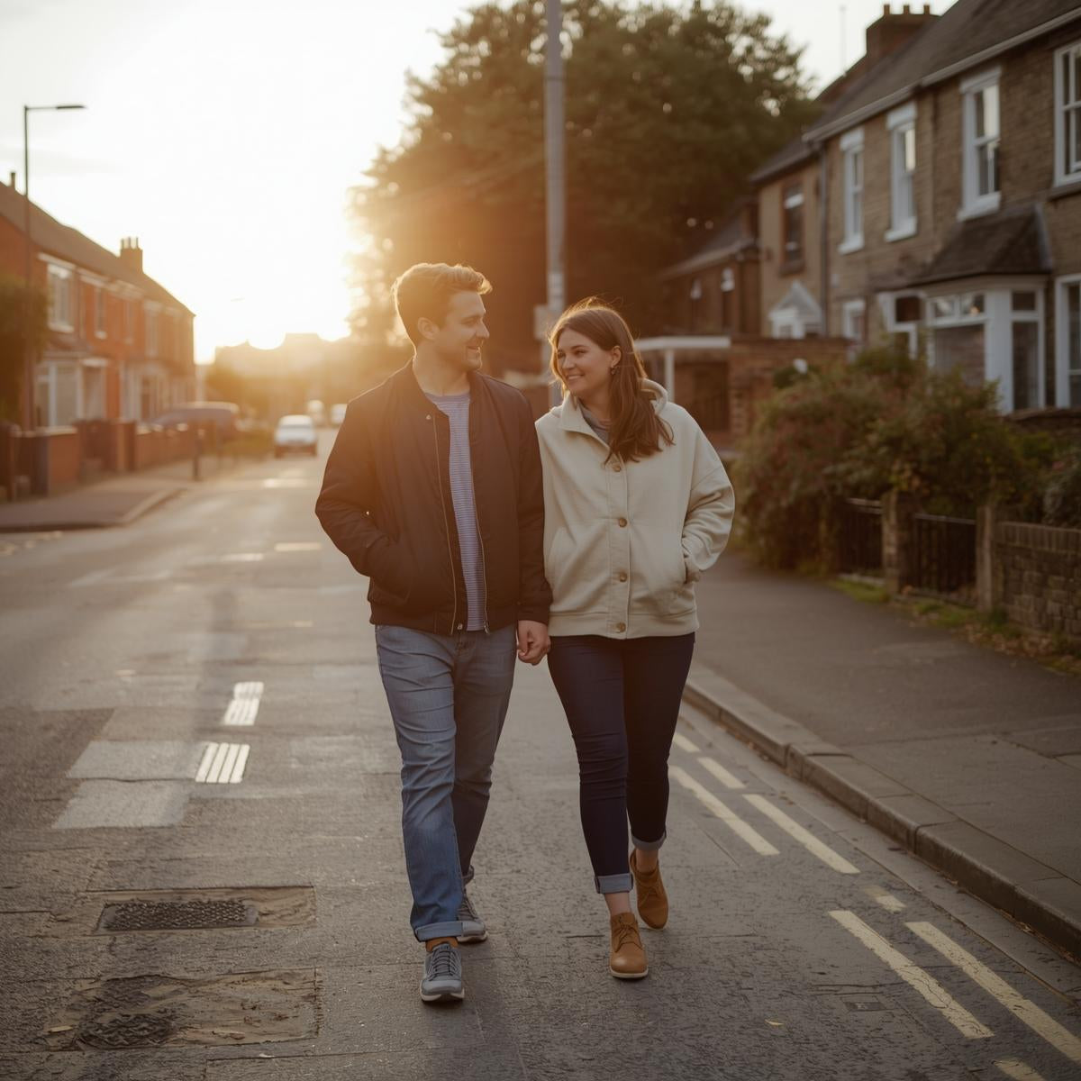 Couple taking an evening walk together as a simple bonding activity